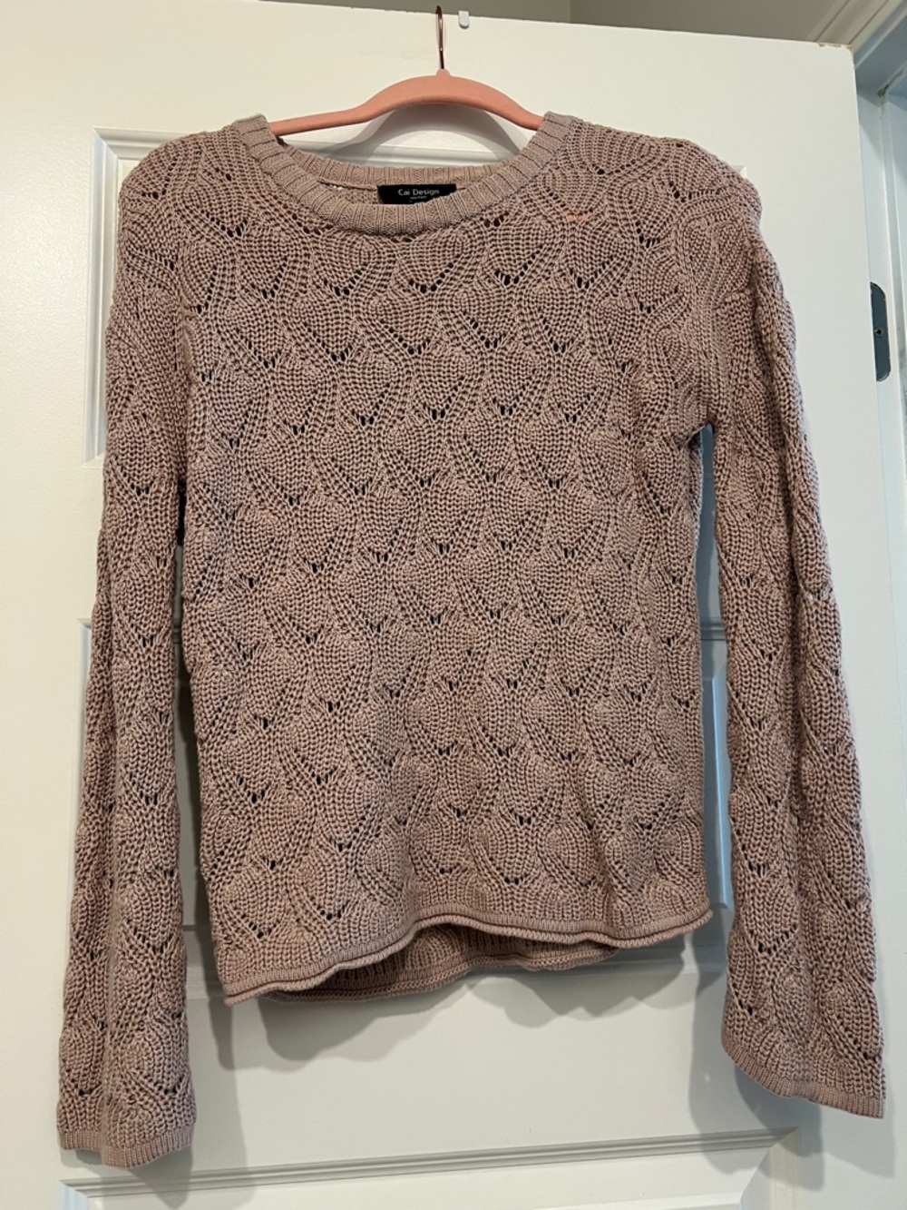 Open-Knit Cotton Scoop Neck Sweater in Blush by Cai NY